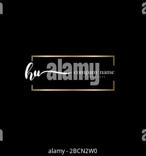 HU Initial Letter handwriting logo hand drawn template vector, logo for beauty, cosmetics, wedding, fashion and business Stock Vector