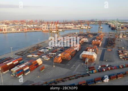 Aerial views of container shipping docks at the Port of Los Angeles Stock Photo