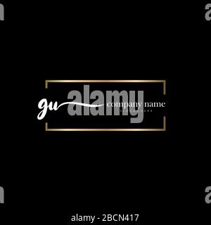 GU Initial Letter handwriting logo hand drawn template vector, logo for beauty, cosmetics, wedding, fashion and business Stock Vector