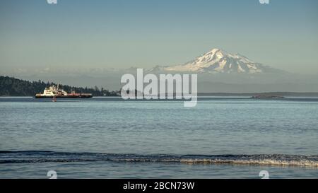 Mt Baker far away in the clouds Stock Photo