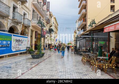 Streets of Patras city decorated for the famous annual Patras Carnival (Patrino karnavali), the largest event of its kind in Greece Stock Photo