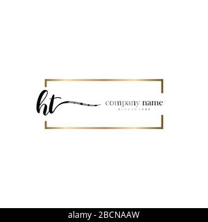 HT Initial Letter handwriting logo hand drawn template vector, logo for beauty, cosmetics, wedding, fashion and business Stock Vector