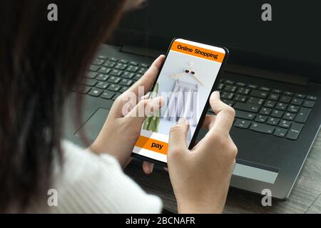 Cropped image of professional business woman working at home office via laptop, manager using portable computer device  work process concept Stock Photo