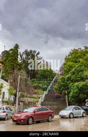 Streets of Patras city decorated for the famous annual Patras Carnival (Patrino karnavali), the largest event of its kind in Greece Stock Photo