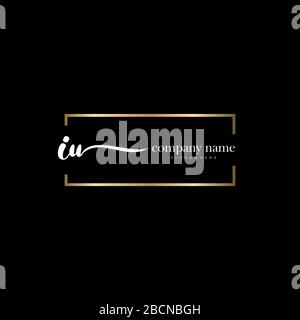 IU Initial Letter handwriting logo hand drawn template vector, logo for beauty, cosmetics, wedding, fashion and business Stock Vector