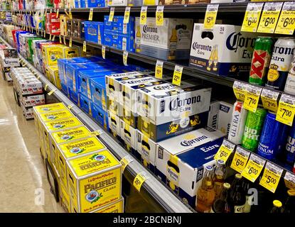 Santa Barbara, California, USA. 30th Mar, 2020. Coronavirus Kills Corona Beer Sales: .Corona Beer is still on the shelves at Safeway in Goleta, CA, but not for long. On Thursday Grupo Modelo, the maker of the beer and a subsidiary of Anheuser-Busch InBev, announced it was temporarily ending production and marketing of Corona Beer, along with its other brands like Pacifica and Models Beer, as a result of the Mexican government's decision to suspend all 'non-essential' activities for the next month in an attempt to slow the spread of coronavirus throughout the country. (Credit Image: © Amy Katz Stock Photo