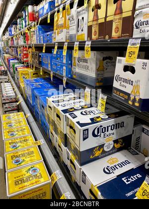 Santa Barbara, California, USA. 30th Mar, 2020. Coronavirus Kills Corona Beer Sales: .Corona Beer is still on the shelves at Safeway in Goleta, CA, but not for long. On Thursday Grupo Modelo, the maker of the beer and a subsidiary of Anheuser-Busch InBev, announced it was temporarily ending production and marketing of Corona Beer, along with its other brands like Pacifica and Models Beer, as a result of the Mexican government's decision to suspend all 'non-essential' activities for the next month in an attempt to slow the spread of coronavirus throughout the country. (Credit Image: © Amy Katz Stock Photo