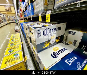 Santa Barbara, California, USA. 30th Mar, 2020. Coronavirus Kills Corona Beer Sales: .Corona Beer is still on the shelves at Safeway in Goleta, CA, but not for long. On Thursday Grupo Modelo, the maker of the beer and a subsidiary of Anheuser-Busch InBev, announced it was temporarily ending production and marketing of Corona Beer, along with its other brands like Pacifica and Models Beer, as a result of the Mexican government's decision to suspend all 'non-essential' activities for the next month in an attempt to slow the spread of coronavirus throughout the country. (Credit Image: © Amy Katz Stock Photo