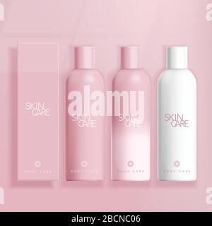 Vector Skincare / Cosmetics / Healthcare Boston Bottle in Pink Background Stock Vector