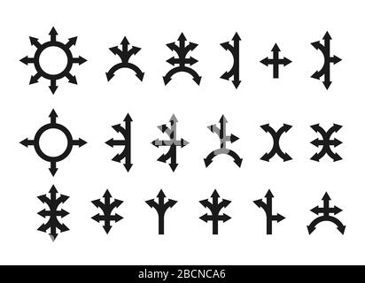 Vector set of arrows in different directions, filled silhouette isolated on a white background, flat modern design. Stock illustration for websites an Stock Vector