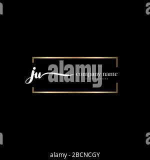 JU Initial Letter handwriting logo hand drawn template vector, logo for beauty, cosmetics, wedding, fashion and business Stock Vector