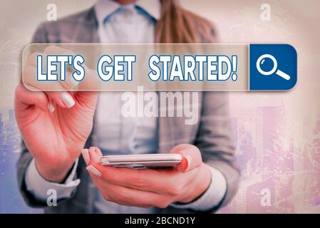 Text sign showing Let Get Started. Business photo text encouraging someone to begin doing something Stock Photo