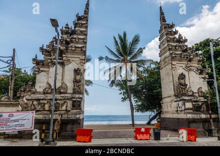 April 05, 2020. Empty popular tourist destination Kuta beach closed due to corona virus quarantine. Badung, Bali, Indonesia. Stock Photo