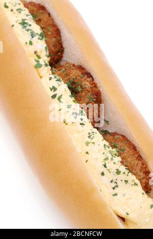 Japanese food Korokke, Croquette pan bread on white background Stock Photo