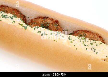 Japanese food Korokke, Croquette pan bread on white background Stock Photo