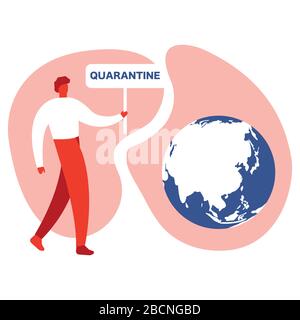 Cute Earth planet attacked by Corona virus. Vector cartoon character illustration. Quarantine the planet. Coronavirus has taken over the world Stock Vector