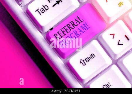 Text sign showing Referral Program. Business photo text internal recruitment method employed by organizations Stock Photo