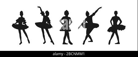 Vector set of flat ballerina silhouettes isolated on white background, flat modern design. Stock illustration for websites and apps Stock Vector