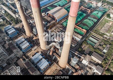 Aerial view of thermal power plant Stock Photo