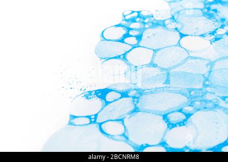 Light blue bubbles splash background ink reflected on paper texture, illustration. Simple bubbly foam paint splash clean creative fresh bath abstract Stock Photo