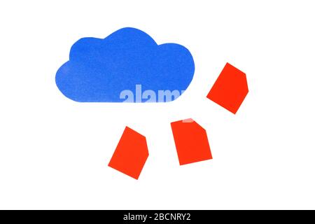 Red folders, files in the cloud abstract, simple paper cutouts, cloud data storage symbol, cloud computing operations simplified technology simple Stock Photo