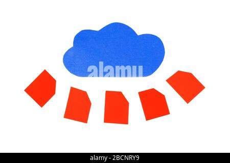 Red folders, lots of files in the cloud abstract, cloud data uploading symbol, cloud computing technology simplistic minimal simplified big data conc Stock Photo