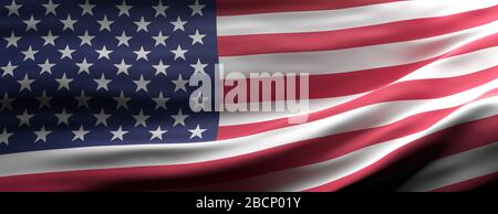 US America sign symbol. USA national flag waving texture background, banner. 3d illustration Stock Photo