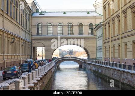 ST. PETERSBURG, RUSSIA - DECEMBER 02, 2019: December on the Winter Canal Stock Photo