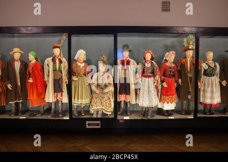 Traditional Polish folk clothes from different regions of Poland, Ethnographic Museum in Krakow, Poland, permanent exhibition Stock Photo
