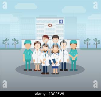 Medical service concept with doctors and medical staffs vector illustration Stock Vector