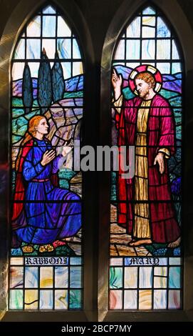 Window depicting Christ and Mary. Church of Saint John Baptist, Skelsmergh, Cumbria, England, United Kingdom, Europe. Stock Photo