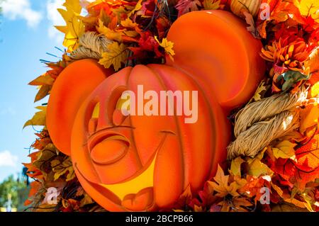 Mickey Mouse decoration for Mickey's Not So Scary Halloween Party at the Magic Kingdom theme park, Disney World Resort, Orlando, Florida Stock Photo