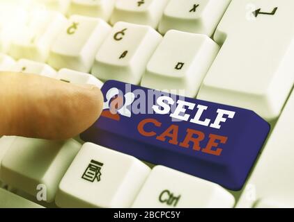 Text sign showing Self Care. Business photo text the practice of taking action to improve one is own health Stock Photo