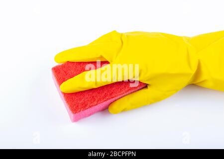 Yellow cleaning glove, workhouse concept on white background. Stock Photo