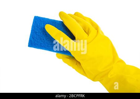 Cleaning conept hand cleaning glass window pane with detergent and wipe or rag. File contains clipping path. Stock Photo