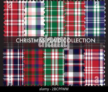 Christmas Plaid, tartan seamless pattern collection includes 10 designs suitable for fashion textiles and graphics Stock Vector