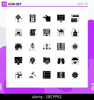 25 Thematic Vector Solid Glyphs and Editable Symbols of commerce, browser, solid, apparel, hand Editable Vector Design Elements Stock Vector