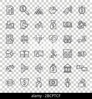 Business thin line icon set in flat style. Finance investment vector illustration on white isolated background. Financial currency business concept. Stock Vector