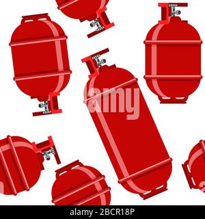 Red Gas Tank Seamless Pattern Isolated on White Background. Metallic Cylynder Container for Propane Stock Vector