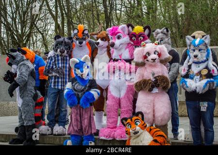 Volkspark Friedrichshain, Berlin, Germany - april 14, 2018: european furry walk at Volkspark Friedrichshain in Berlin Stock Photo