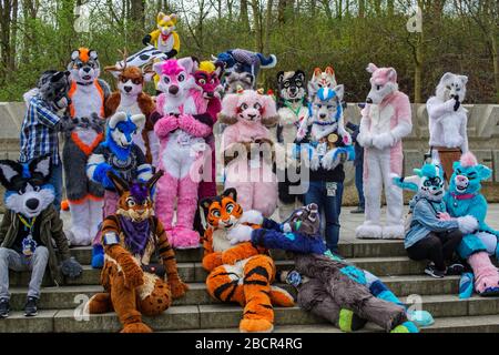 Volkspark Friedrichshain, Berlin, Germany - april 14, 2018: european furry walk at Volkspark Friedrichshain in Berlin Stock Photo