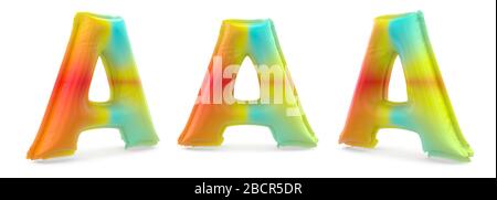 Capital letter A. Uppercase. Inflatable multicolor balloon on background. 3D rendering Stock Photo