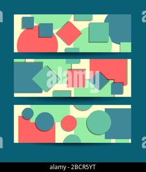 Set of wide horizontal background template. Geometry color backdrop. SIte banner. Stock Vector