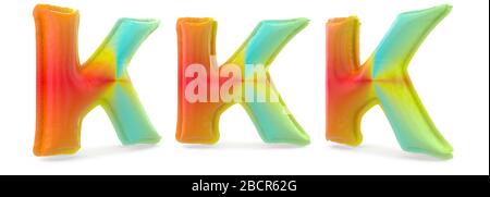 Capital letter K. Uppercase. Inflatable multicolor balloon on background. 3D rendering Stock Photo