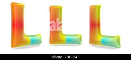 Capital letter L. Uppercase. Inflatable multicolor balloon on background. 3D rendering Stock Photo