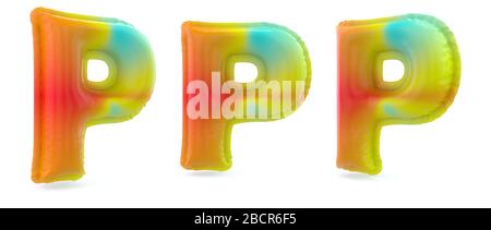 Capital letter P. Uppercase. Inflatable multicolor balloon on background. 3D rendering Stock Photo