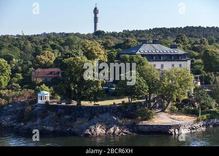 STOCKHOLM, SWEDEN-CIRCA JUN, 2018: The Campus Manilla is on shore of archipelago. It is a primary and secondary school for deaf and hearing impaired c Stock Photo