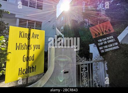 Sydney. 4th Apr, 2020. Photo taken on April 4, 2020 shows notices of wishing people to be healthy in Fairlight, Sydney, Australia. Credit: Bai Xuefei/Xinhua/Alamy Live News Stock Photo