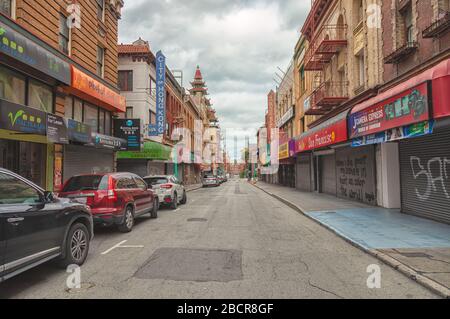 San Francisco Chinatown is empty of tourists and traffic during the city lockdown due to COVID-19 pandemic March 2020, California, USA. Stock Photo