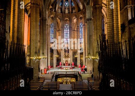 Barcelona, Catalonia, Spain. 05th Apr, 2020. Priests take part in the ...